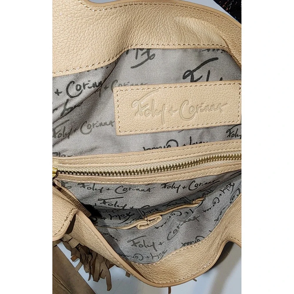 Foley + Corinna Fringe Hobo Designer Shoulder Purse Beige Leather W/Dust Bag